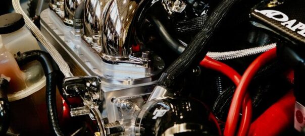A close up of an engine in a car
